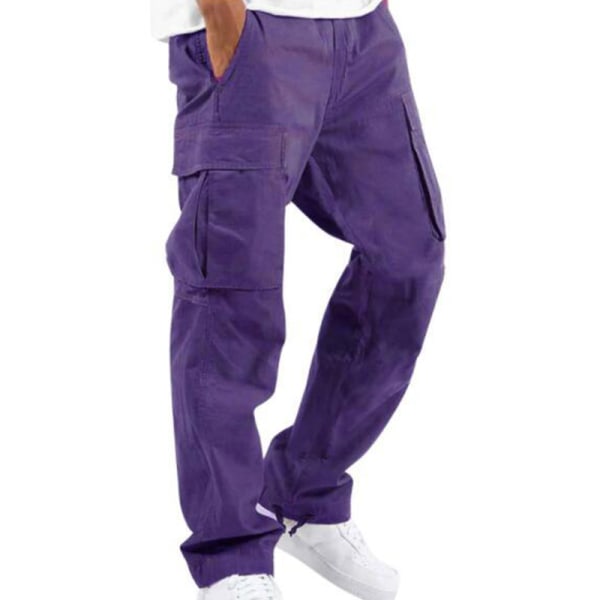 Elastisk midja för män Loungewear enfärgade byxor Purple 3XL