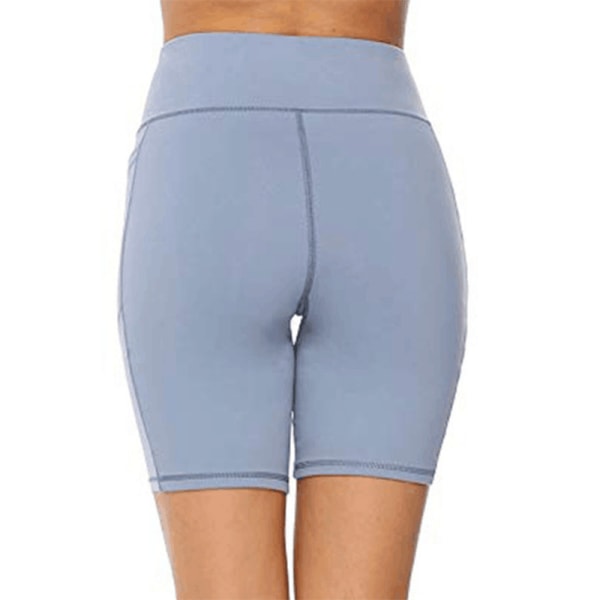 Kvinders højtaljede yogashorts Skinny Workout-sidetaske Light blue,XL