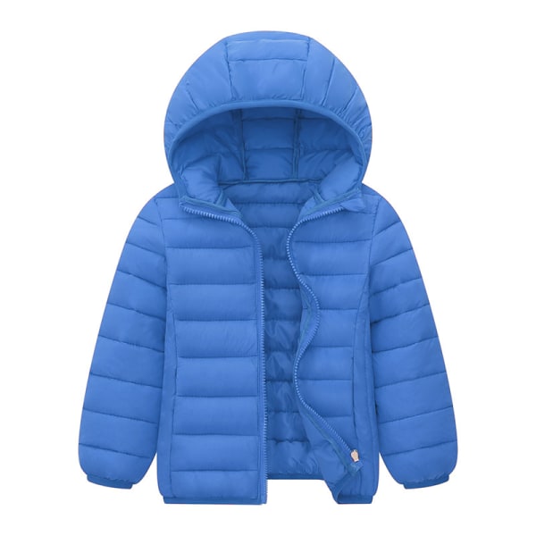 Børn Ensfarvede Langærmede Hættefrakker Front Lynlås Outwear Royal Blue 140cm