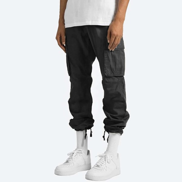 Mænds elastiske talje Loungewear ensfarvede bukser Black 3XL