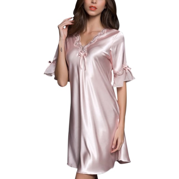 Dame silke blonder hjemme bære sexet pyjamas Pink,XXL