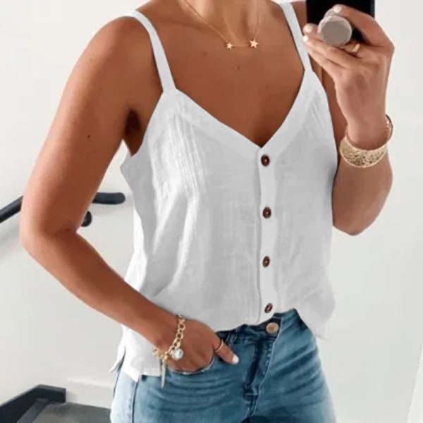 Kvinder ærmeløs bluse Split Hem Tank s White 4XL