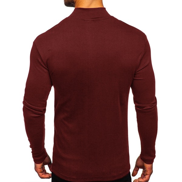 Mænd højkrave Toppe Casual T-shirt Bluse Pullover Sweatshirt Claret L
