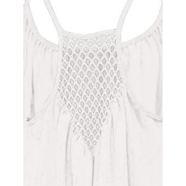 Kvinder Tankkjole Cover Up Mesh Patchwork Chiffonkjole med åben ryg White L