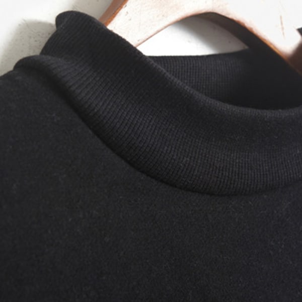 Langærmet ensfarvet sweatshirt til kvinder med rib tykke plystrøjer Svart M