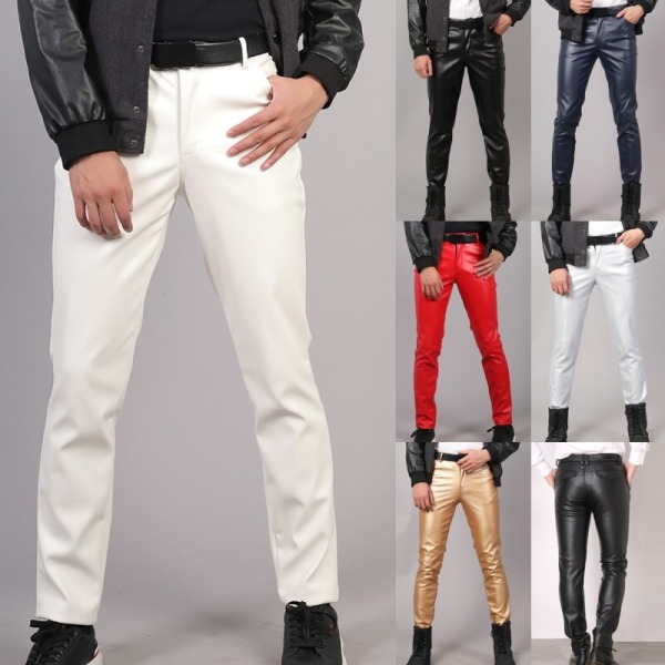 Avsmalnande byxor för män med fickor i konstläder Black 32
