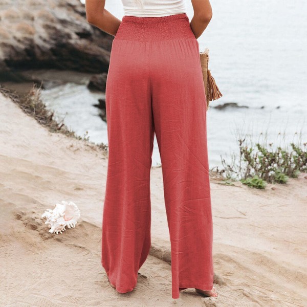 Kvinder højtaljeunderdele Løs afslappet bomuldslinned Pant med brede ben Orange Red XL