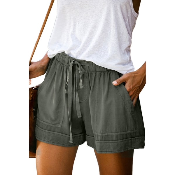Damshorts Nederdel med hög midja elastiska strandbyxor med snörning Green XL