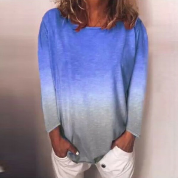 Dam Regnbågsgradient printed långärmad T-shirt med tröja Blue,4XL