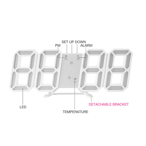 3D digitaalinen pöytäseinäkello LED-yövalo Päivämäärä Aika Hälytys Pink 13.5*7.5*4.11cm