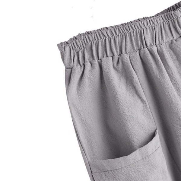 Kvinner bomull lin bukser med brede ben Casual Baggy cropped bukser Gray,M