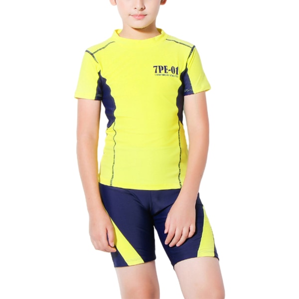 Pojkar tvådelad set soldräkt Rash Guard barnskjorta + shorts Yellow,XL