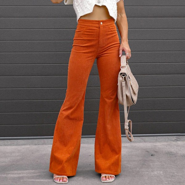 Dame ensfarvede blussede ben joggingbukser med høj talje Orange L