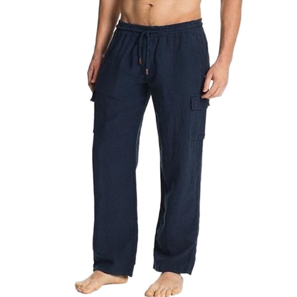Loungewear med raka ben för män med mid midja Navy Blue 5XL