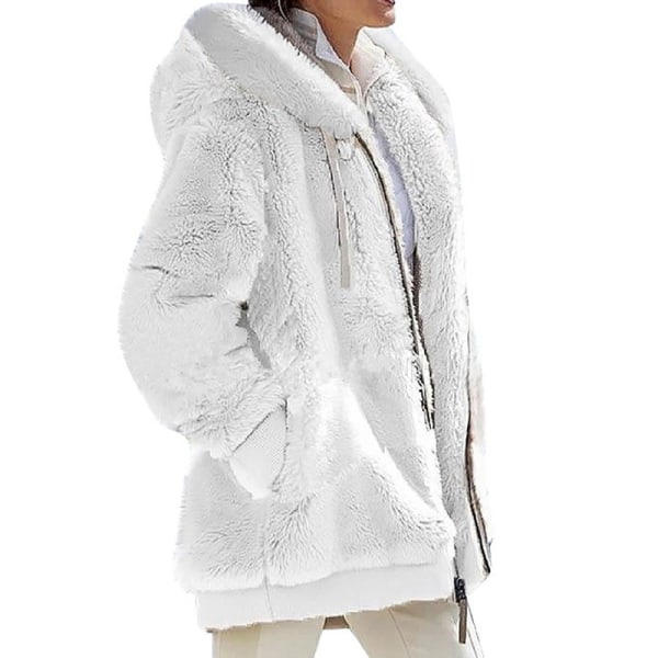 Naisten yksivärinen neuletakki vetoketjullinen Sherpa-takki White 5XL