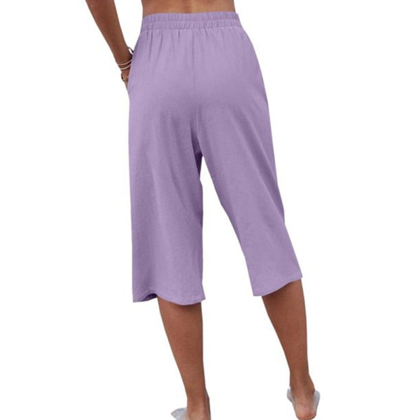 Kvinder Mid Waist Bukser Ensfarvet Palazzo Pant Purple 2XL