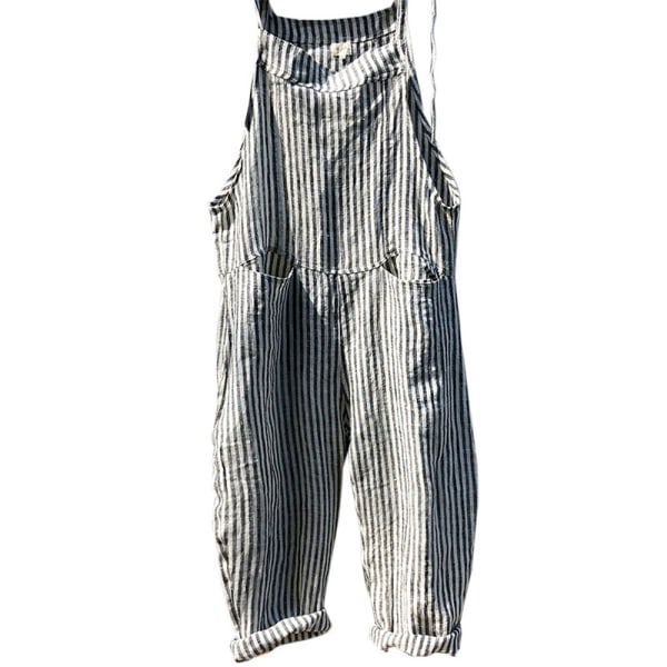 Kvinder Stribet ærmeløs Romper Løs Playsuit Overalls Bukser Gray,L