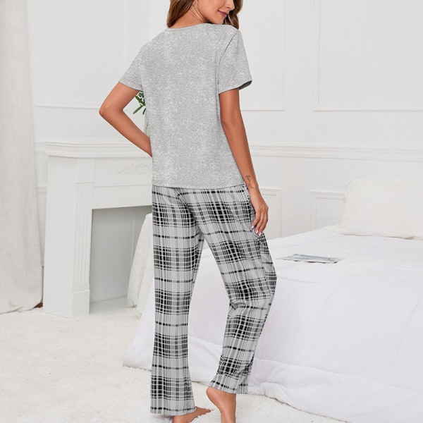 Kvinnor med fickor Pyjamasset Pjs nattkläder Grey 5XL