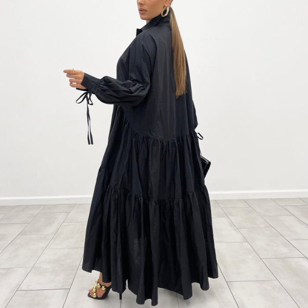 Kvinnor Enfärgad skjortklänning Volang Maxiklänningar Black L