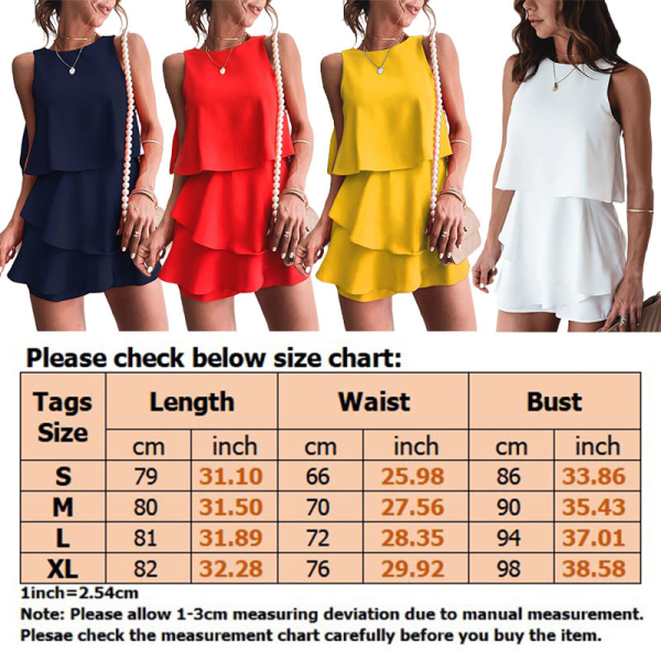 Kvinders solid uregelmæssig lag jumpsuit kort playsuit Romper White,XL