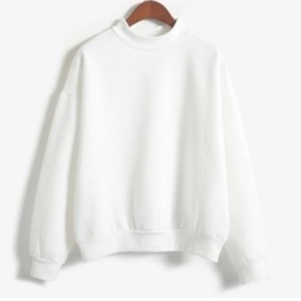 Langærmet ensfarvet sweatshirt til kvinder med rib tykke plystrøjer Vit M