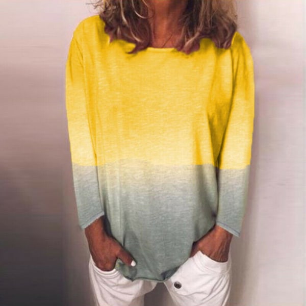 Dam Regnbågsgradient printed långärmad T-shirt med tröja Yellow,L