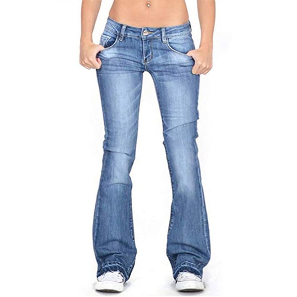 Kvinder Skinny Jeans Jeggings Stretch Bukser Frynsede Brede Ben Blue,M
