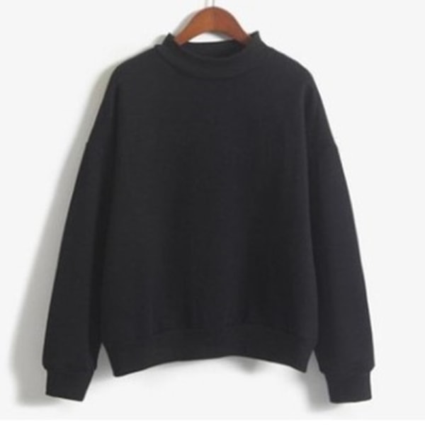 Langærmet ensfarvet sweatshirt til kvinder med rib tykke plystrøjer Svart XL