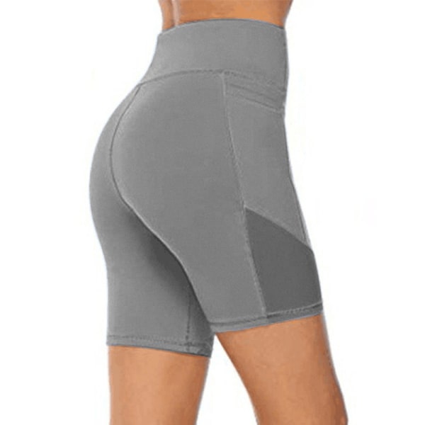 Kvinders højtaljede yogashorts Skinny Workout-sidetaske gray,L