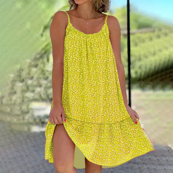 Spaghettiband för kvinnor Korta miniklänningar Sexig klänning inomhus Yellow 3XL