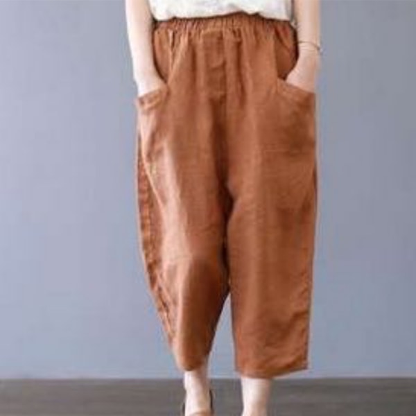 Kvinder bomuld linned bukser med brede ben Casual Baggy cropped bukser Orange,3XL