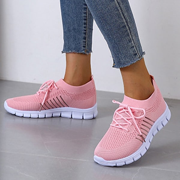 Dam Mesh Sneakers Athletic Lättvikts andas Casual Shoes Pink,41