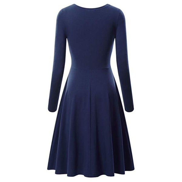 Dame A Line Midi Dress Swing Kjoler Slim Fit Rundhals Party Navy Blue M