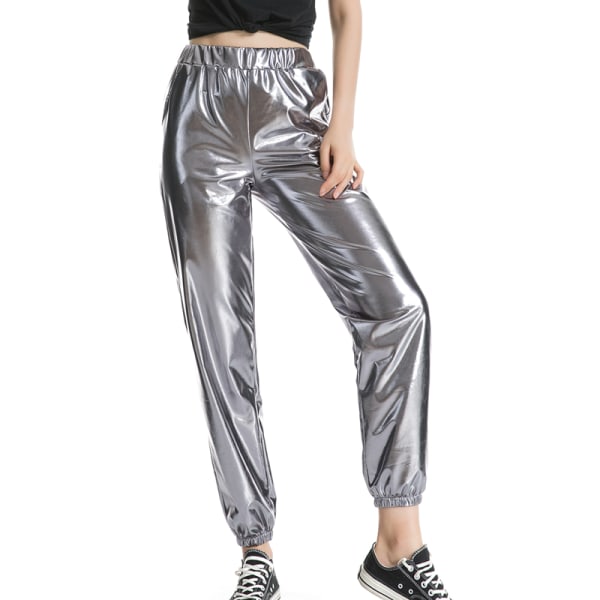 Kvinder High Waist Bukser Metallic Loungewear Shin Bukser Gray 2XL