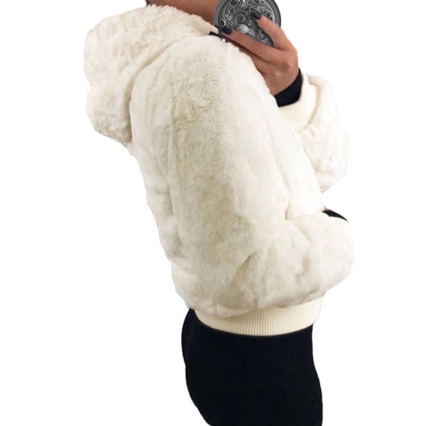 Dame-hættetrøje Fleece-frakke Fluffy, varm hættejakke White,L