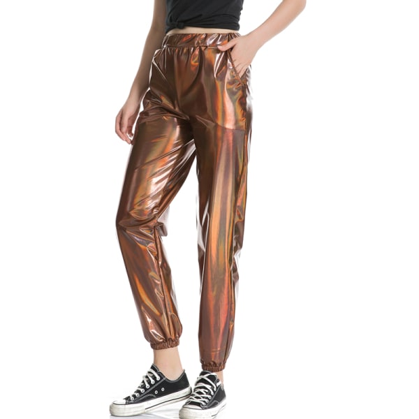 Dambyxor med hög midja Metallic Loungewear Shin-byxor Coffee L