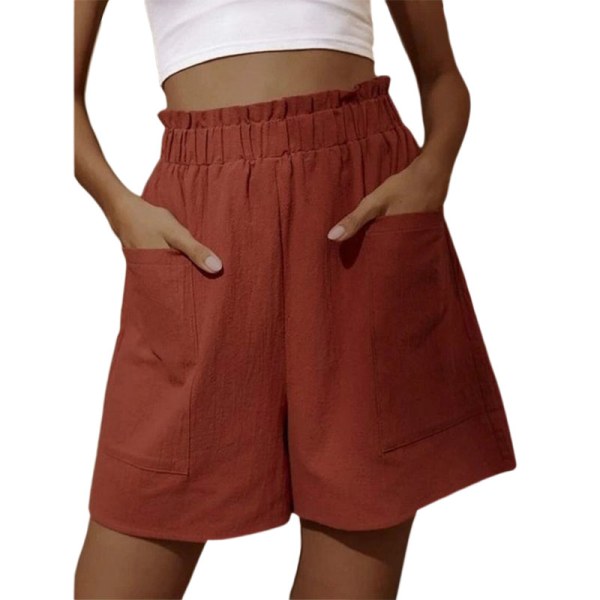 Dame Sports Shorts Lommer Mini Elastisk talje Hot Pants Sommer Orange,3XL