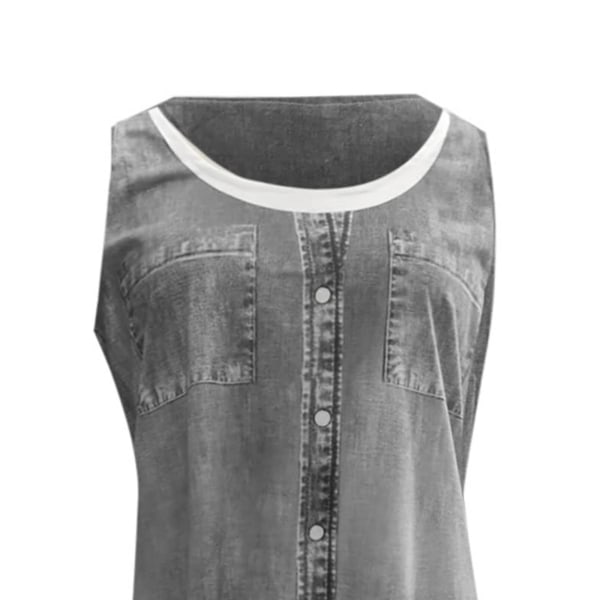 Dam falsk 2-delad skjorta Sundress Tunika Midiklänning Scoop Neck Gray XXL