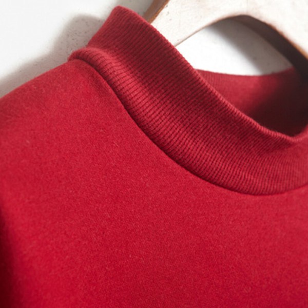 Dam långärmad enfärgad tröja Ribbed Thicken Plush Pullover Röd L