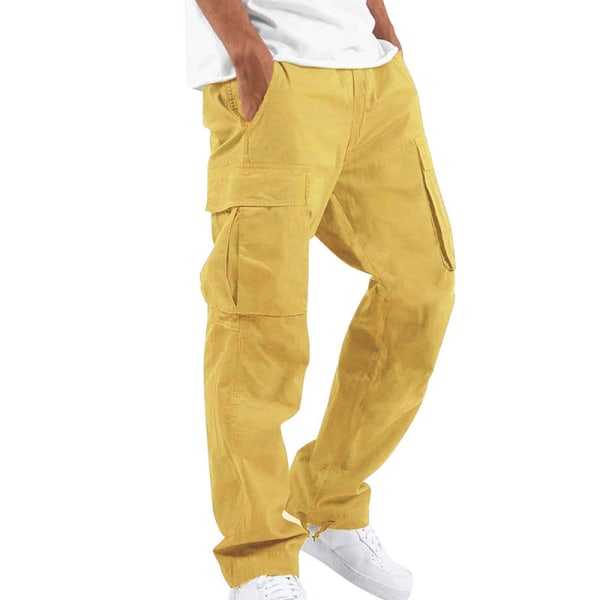 Elastisk midja för män Loungewear enfärgade byxor Yellow 4XL