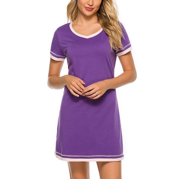 Kvinder Nattøj Kjole Casual Lang T-shirt Toppe Nightie Pyjamas Violet,XXL