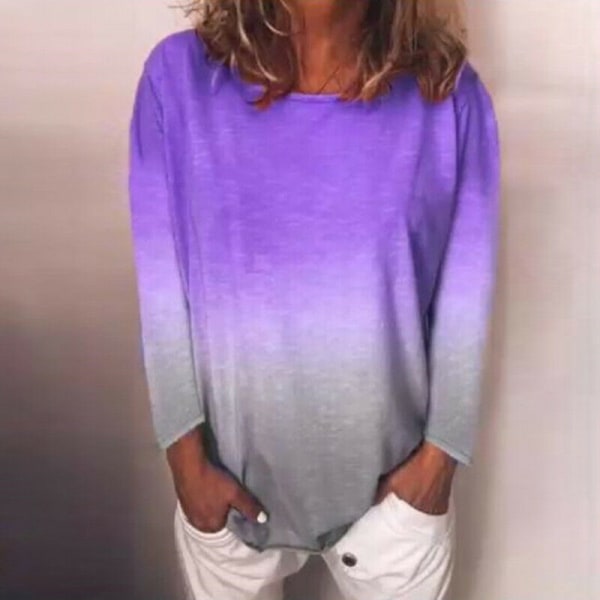 Dam Regnbågsgradient printed långärmad T-shirt med tröja Purple,L