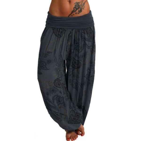 Womens Wide Leg Yoga Harem Byxor Hippie Boho Lösa långa byxor Dark Gray,4XL