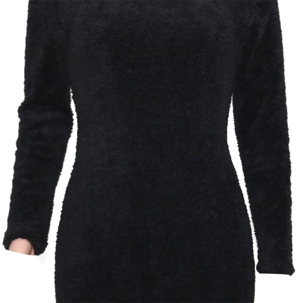 Langærmede maxikjoler til kvinder, trøje afslappet kjole med rund hals Black L