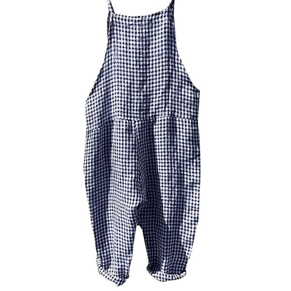 Kvinder Stribet ærmeløs Romper Løs Playsuit Overalls Bukser Dark Blue,XXL