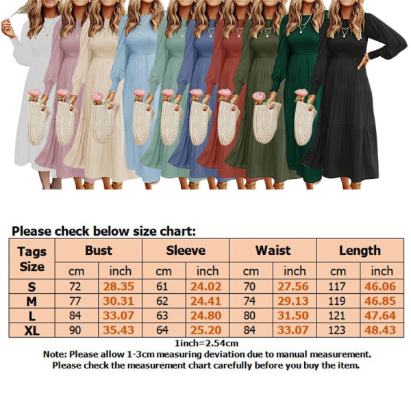 Kvinnors veckade ryggknapp Maxiklänningar Loose A Line Dress Swing Beige M