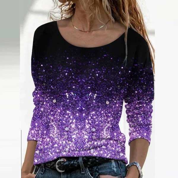 Naisten pitkähihaiset topit Gradient-paita Minced Flower Purple 3XL
