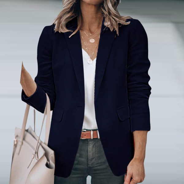 Kvinnor enkelknäppt ytterkläder öppen front blazer Dark Blue L