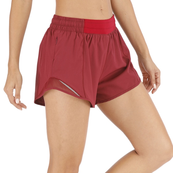 Kvinders sportsshorts løse mid-talje fitnessbukser yoga shorts red,XL
