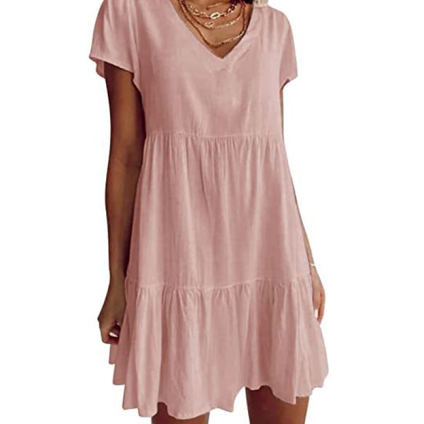 kvinder sommer kortærmet flæsekant tunika t-shirt Kjoler Pink 2XL